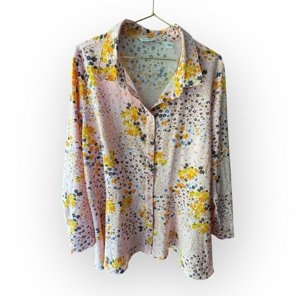 Isaac Mizrahi Floral Button Down Shirt - Pink and Yellow - Picture 1 of 4